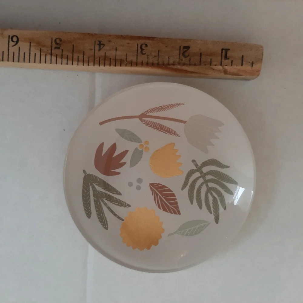 West Elm Scandi Decoupage Small Floral Round Glass Trinket Dish